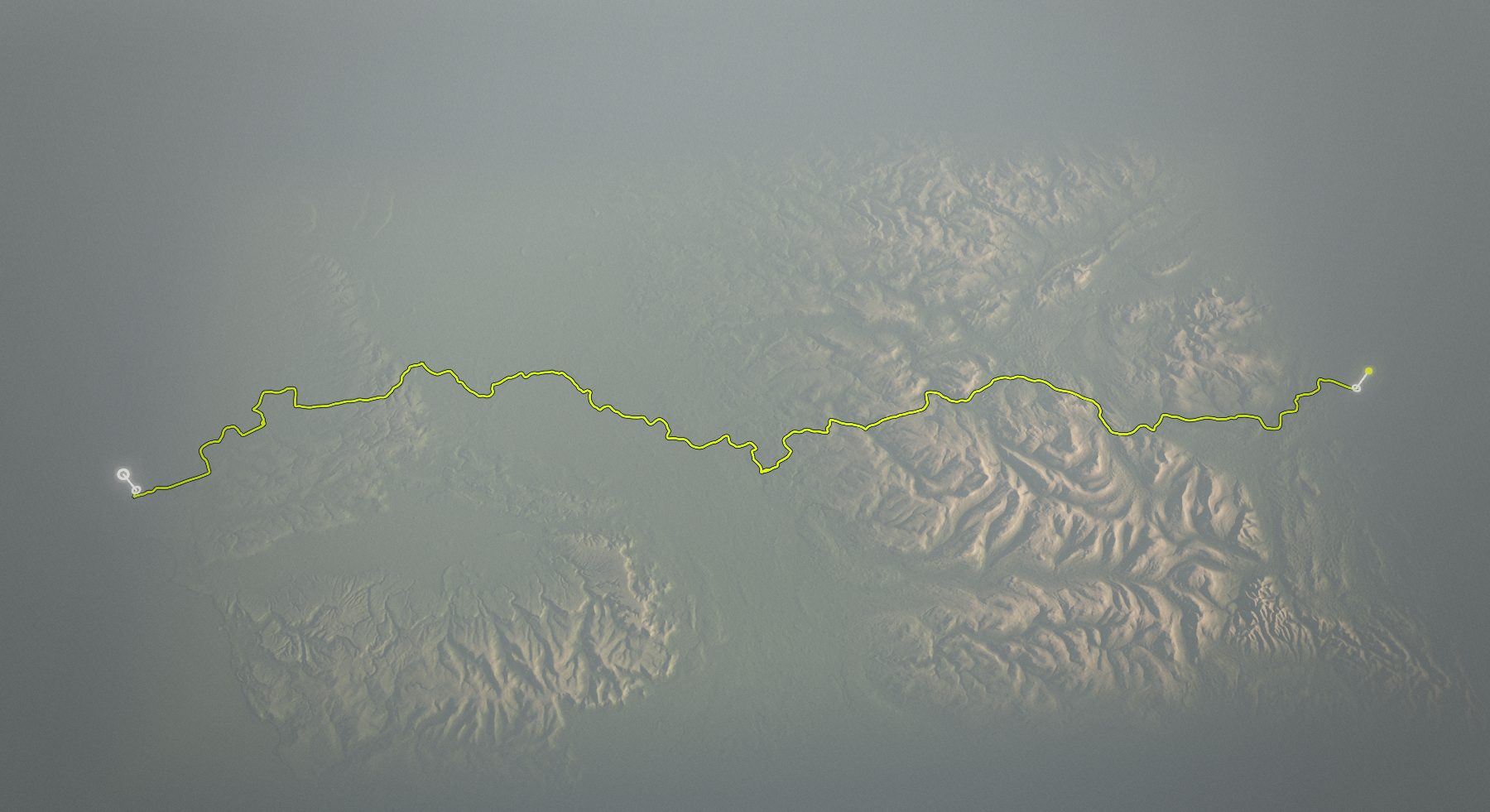 Way of the Roses - Morecambe to Bridlington: the route drawn over its terrain