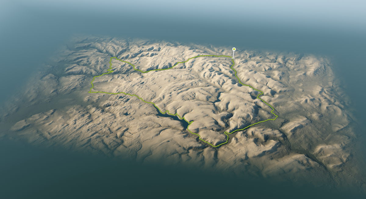 Elan Valley Loop: the route drawn over its terrain