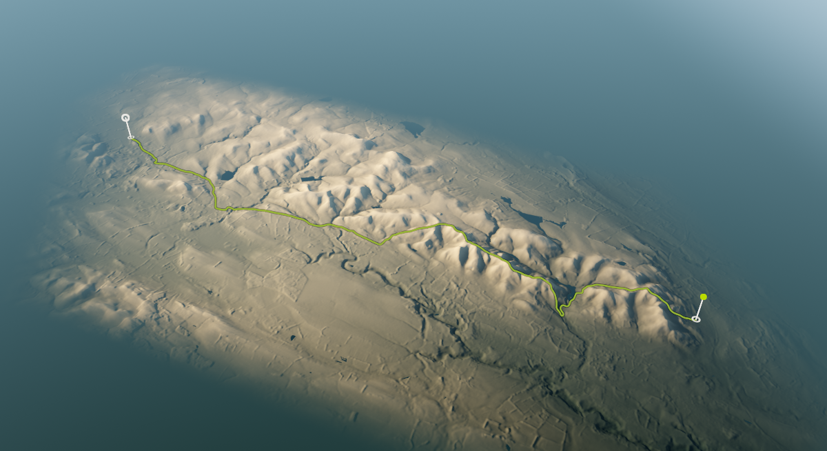 Pentland Way: the route drawn over its terrain