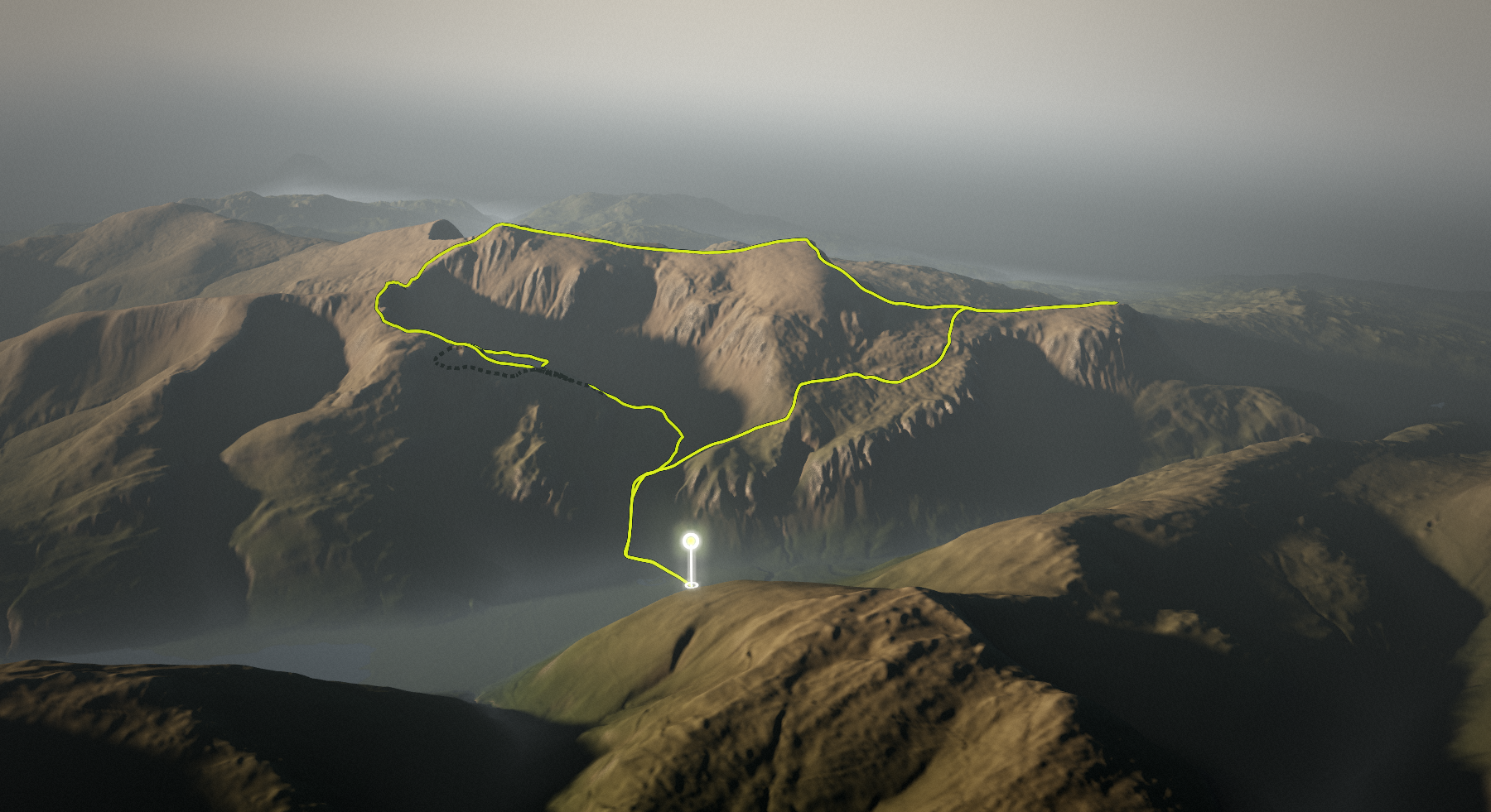 Circuit of Cader Idris from Minffordd: the route drawn over its terrain