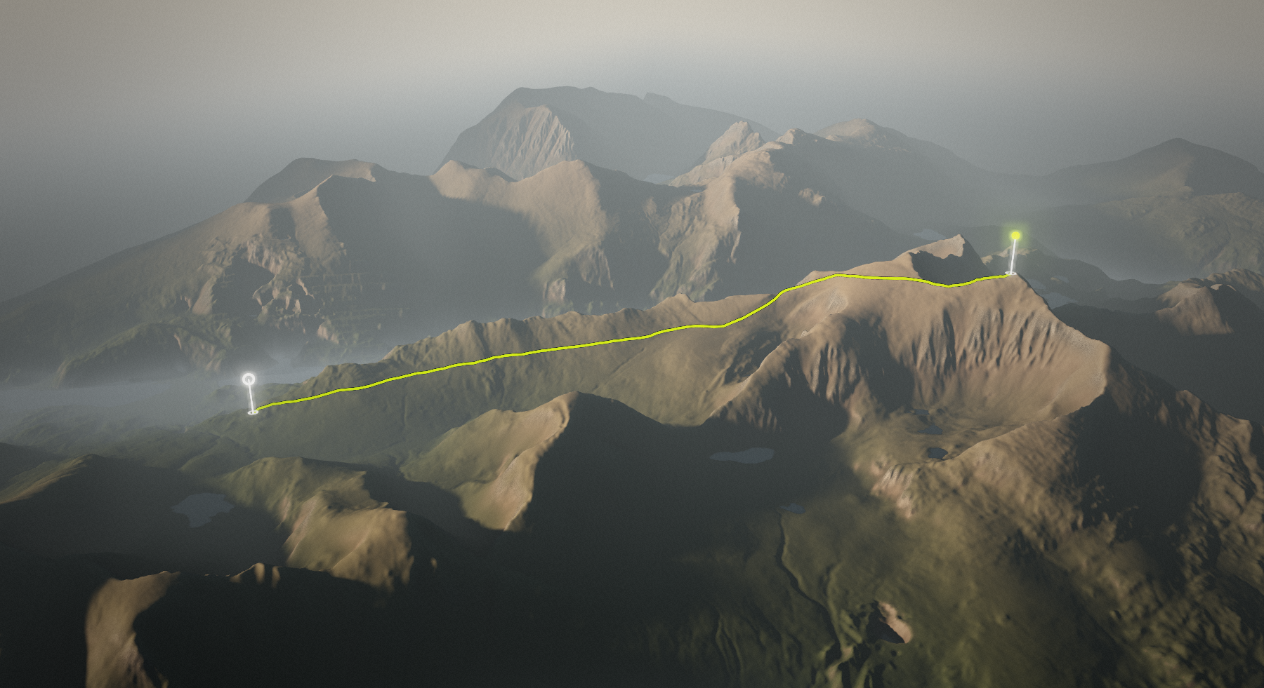 Llanberis Path: the route drawn over its terrain