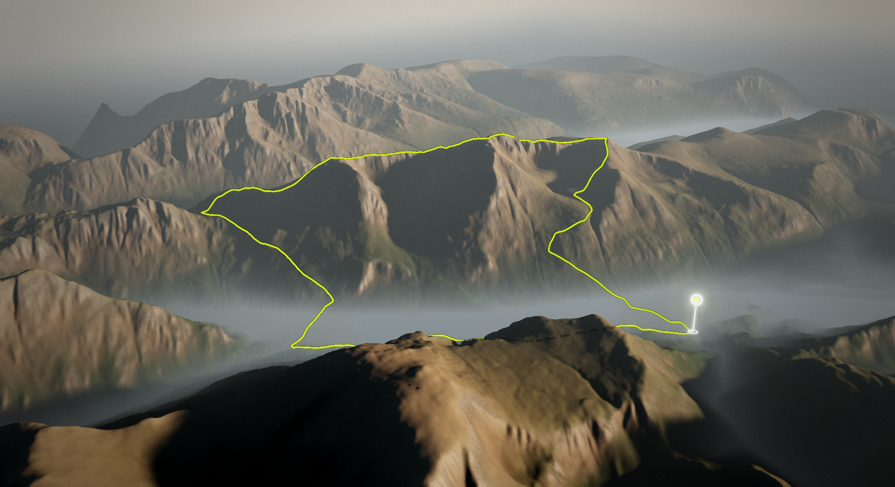Buttermere Ridge - Red Pike, High Stile & High Crag: the route drawn over its terrain