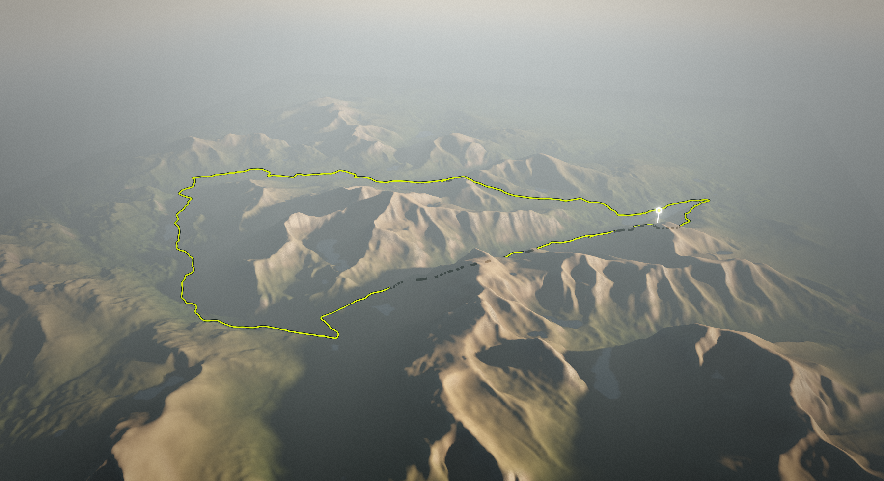 Yr Wyddfa Road Circuit: the route drawn over its terrain
