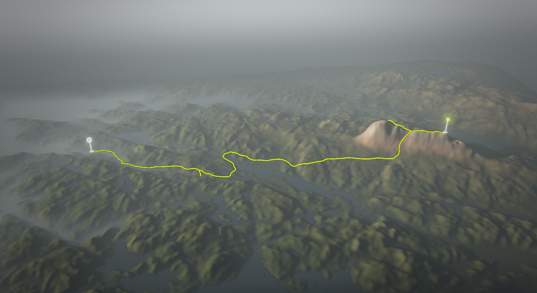 Suilven via Falls of Kirkaig: the route drawn over its terrain