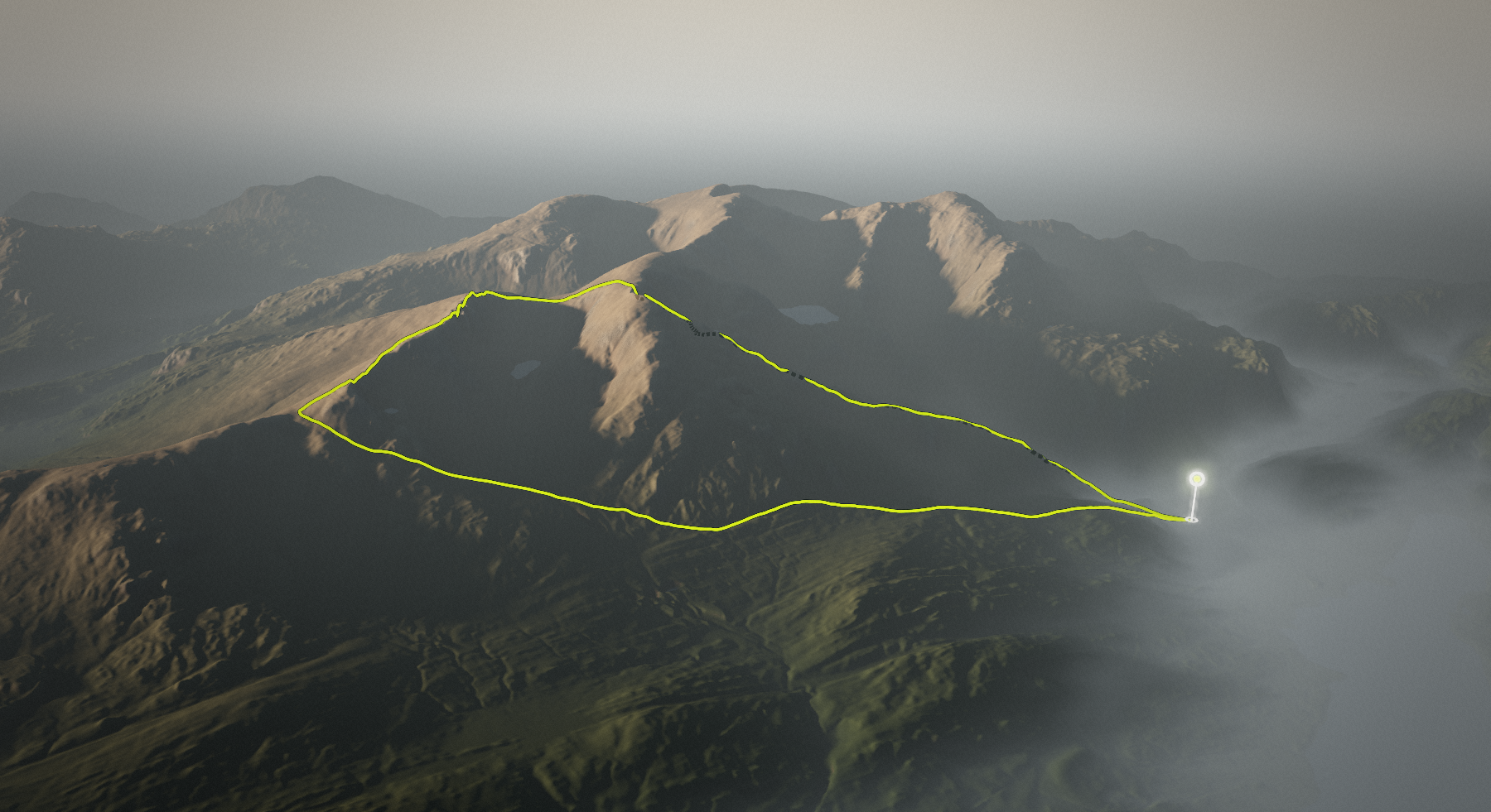 Old Man of Coniston, Dow Crag & Walna Scar Circuit: the route drawn over its terrain