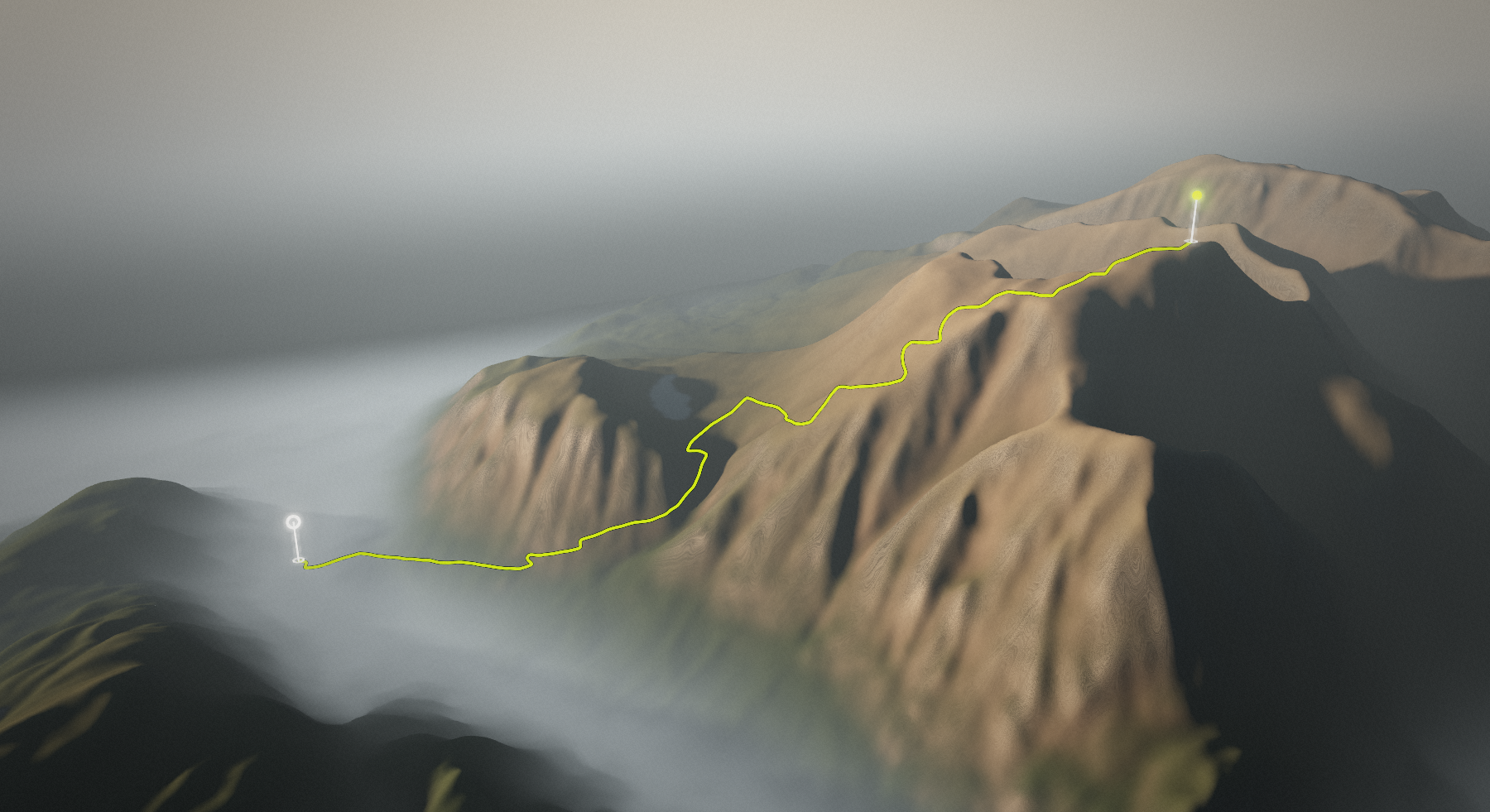 Ben Nevis Mountain Path: the route drawn over its terrain