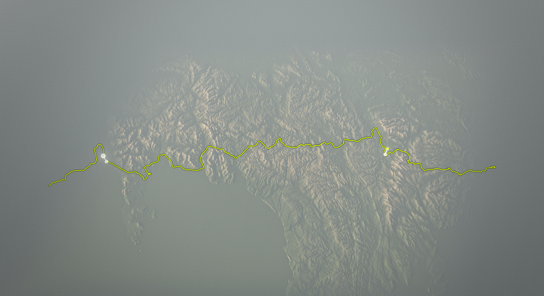 Lôn Las Cymru - Holyhead to Cardiff: the route drawn over its terrain