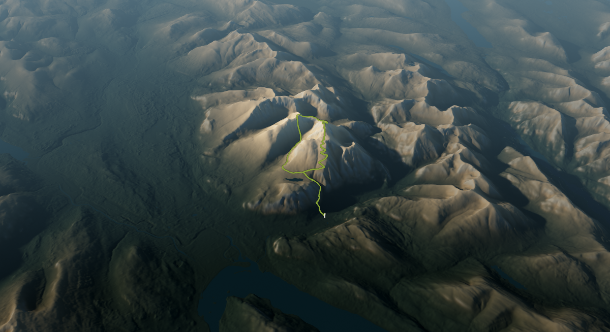 Ben Nevis via Càrn Mòr Dearg Arête: the route drawn over its terrain